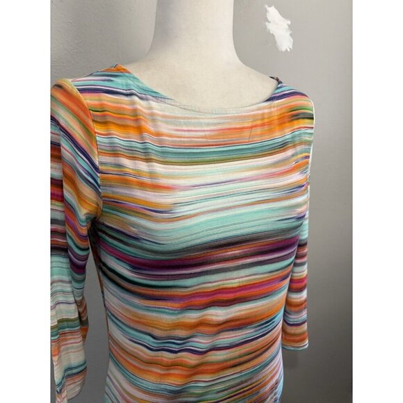 Peck And Peck Striped Rainbow Blouse Made In USA Soft Stretchy Long Sleeve - Picture 2 of 9